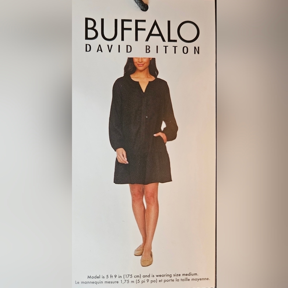 Buffalo David Bitton Black Long Sleeve Dress, Medium, NWT
